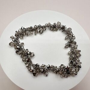 Vintage 90s Silver Tone Smoky Gray Beaded Bracelet Women's Y2K Jewelry‎